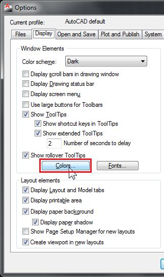 Tipka Colors u dijaloškom prozoru Options Tipka Colors u dijaloškom prozoru Options