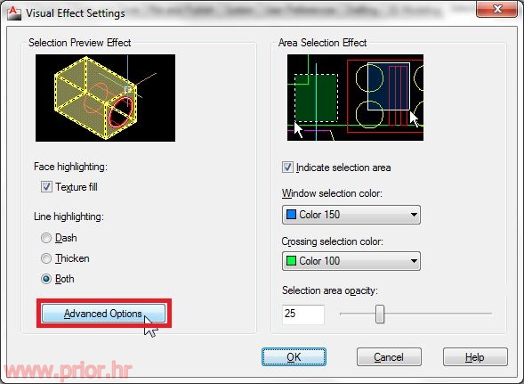 Visual Effect Settings dijalog