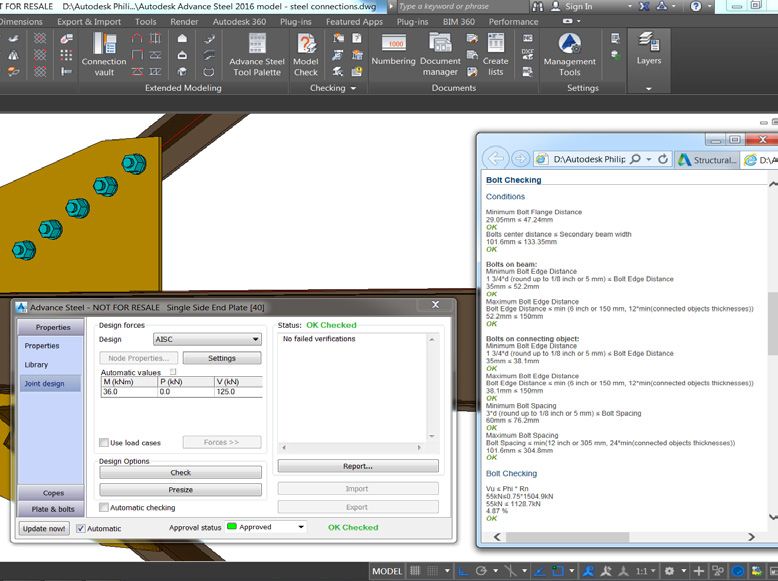Built-in steel connection design engine